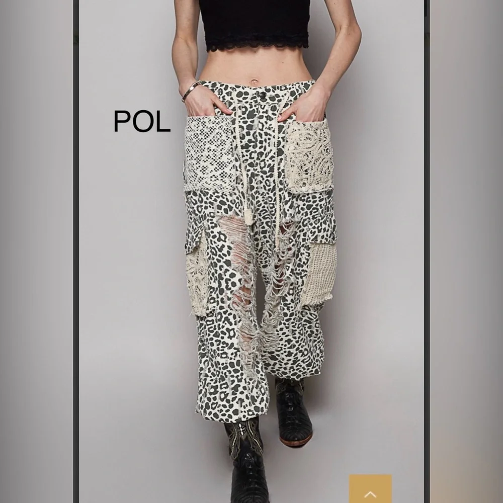 BPB11-5🤍🖤POL polished black+cream animal print  jean w/jogger profile! - Picture 4 of 6